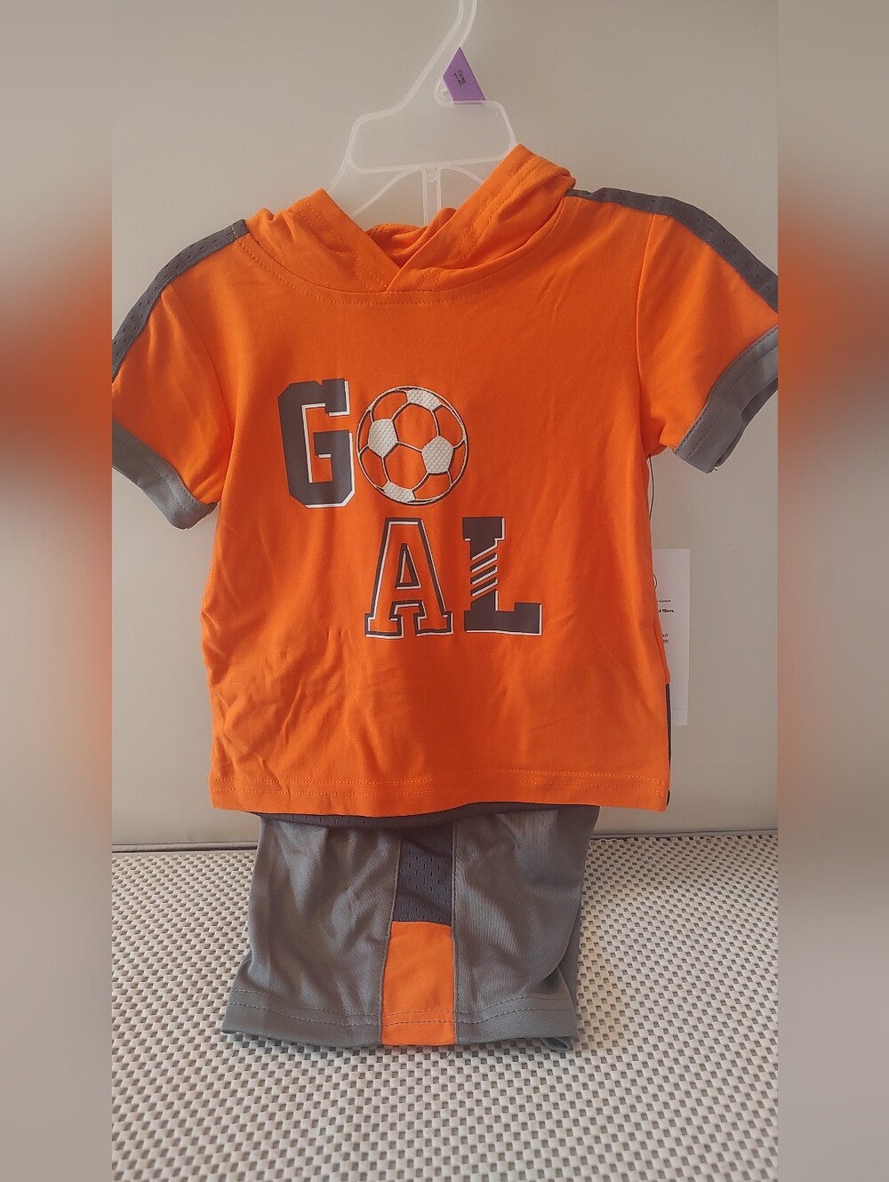 Boys 12 Months Top with Hood and Shorts Orange/Grey Goal Soccer Baby NWT Athleti